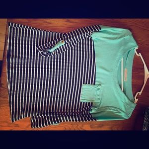 Small color block and stripe shirt